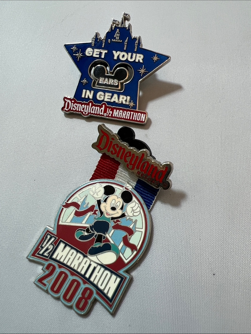 Disneyland 2008 Half Marathon Medal Pin - Red, Blue, White